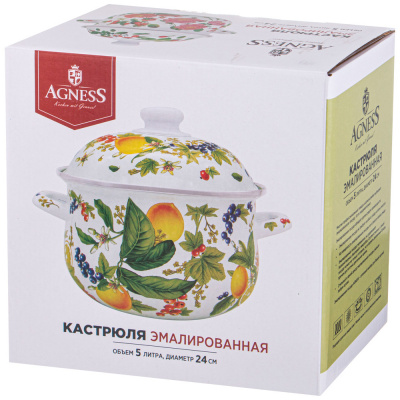 934-707/2 Кастрюля эмалированная 2,8л, AGNESS, серия "ФРУКТОВАЯ КОРЗИНА"  индукция